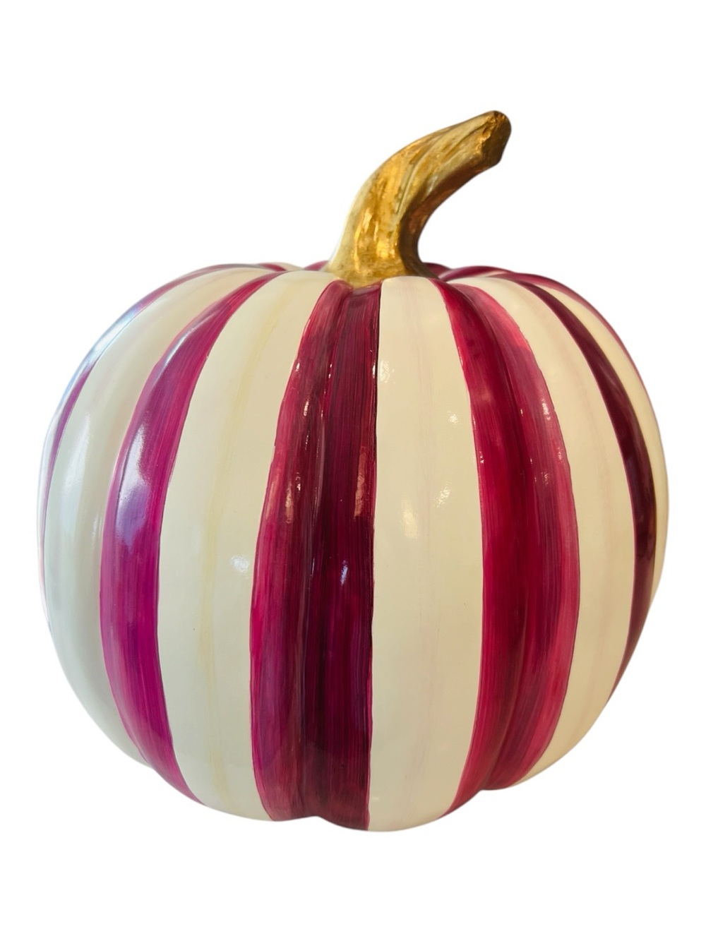 MacKenzie-Childs Plum Stripe Pumpkin Purple Cream Gold Stem Medium